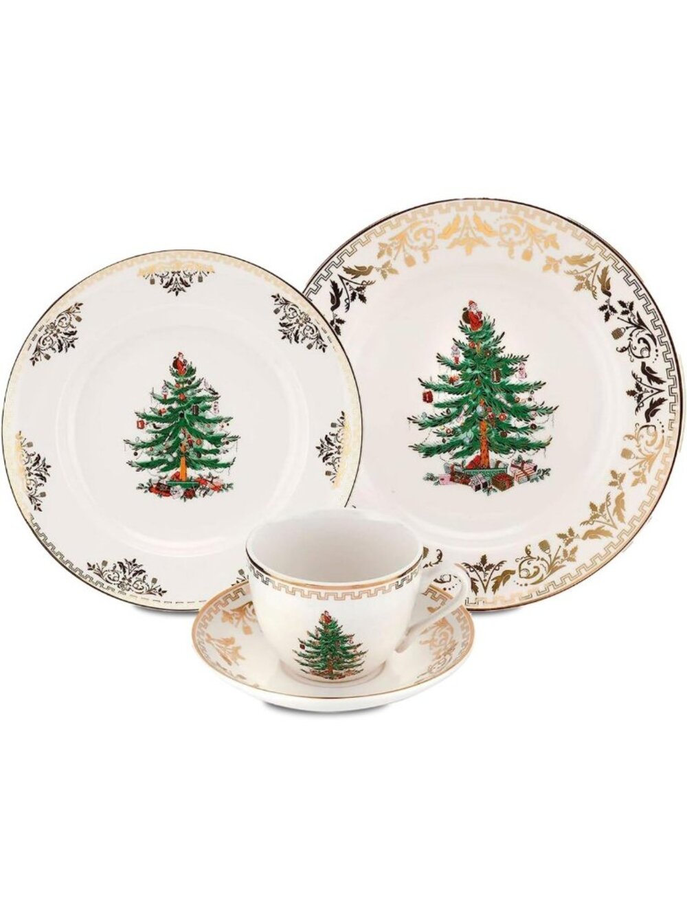 Elegant Christmas Tree 4-Piece Place Setting - Festive Holiday Dinnerware Set